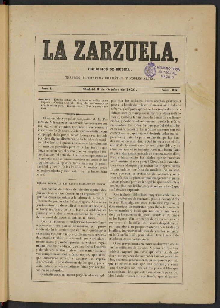 Miniatura de La Zarzuela : periódico de música, teatros, literatura dramática y nobles artes