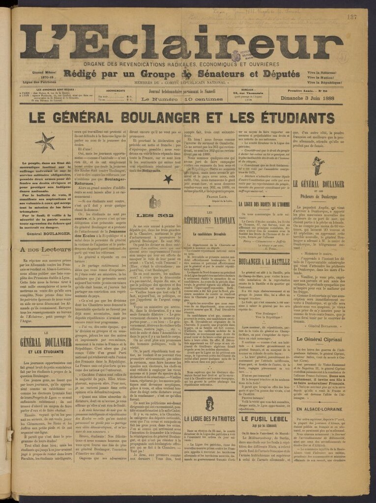 Miniatura de L´Éclaireur: organe des revindications radicales, économiques et ouvriéres