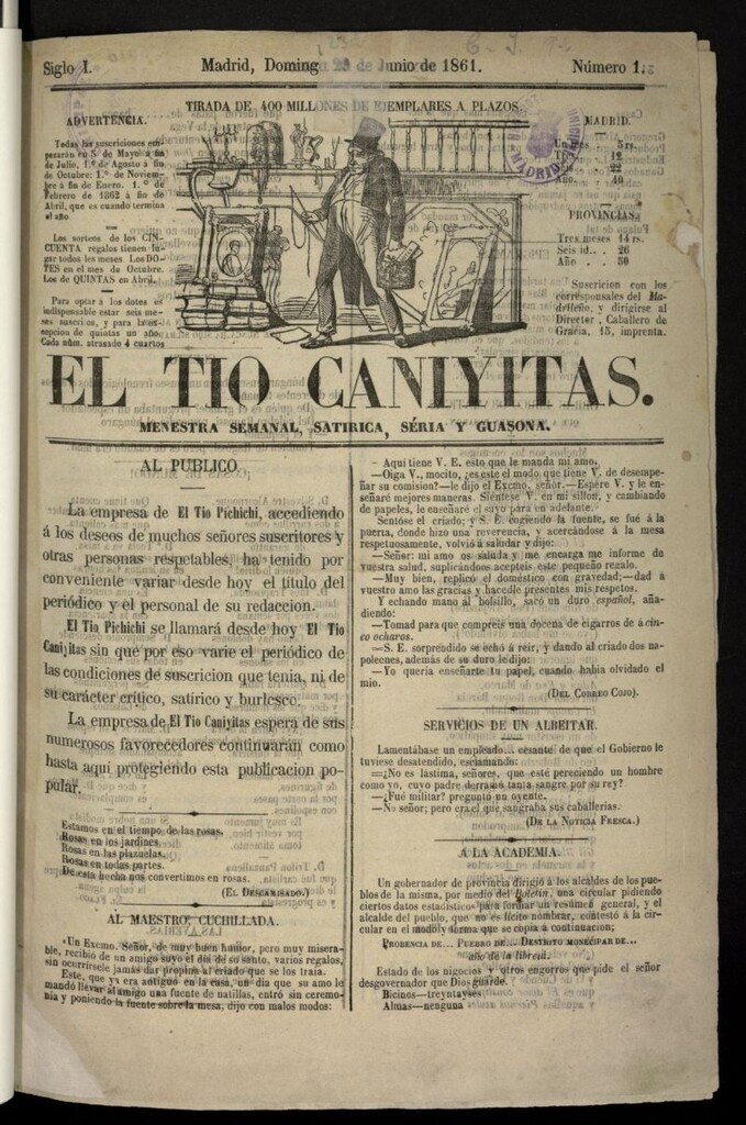 Miniatura de El Tío Caniyitas: menestra semanal, satírica, seria y guasona