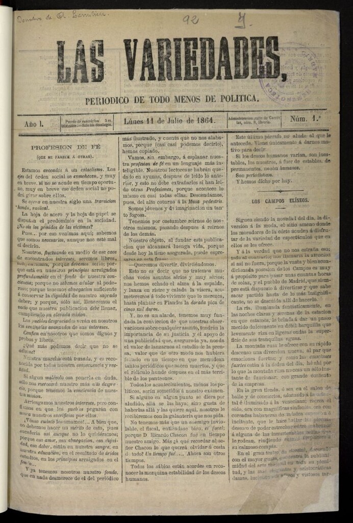 Miniatura de Las Variedades: periódico de todo menos de política