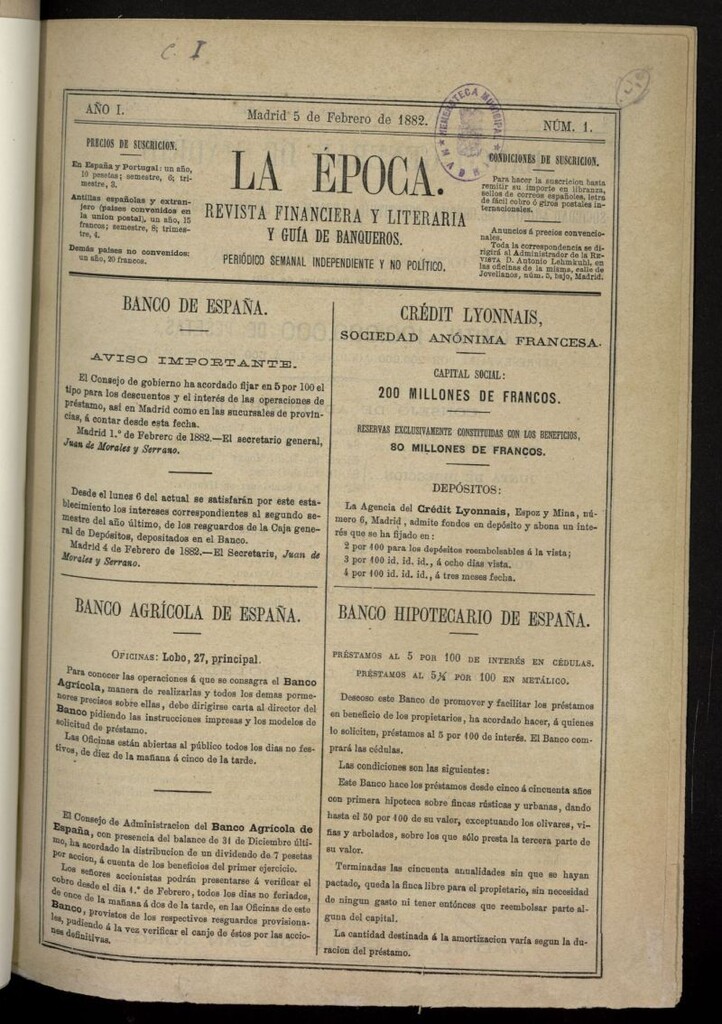 Miniatura de La Época: revista financiera y literaria y guía de banqueros