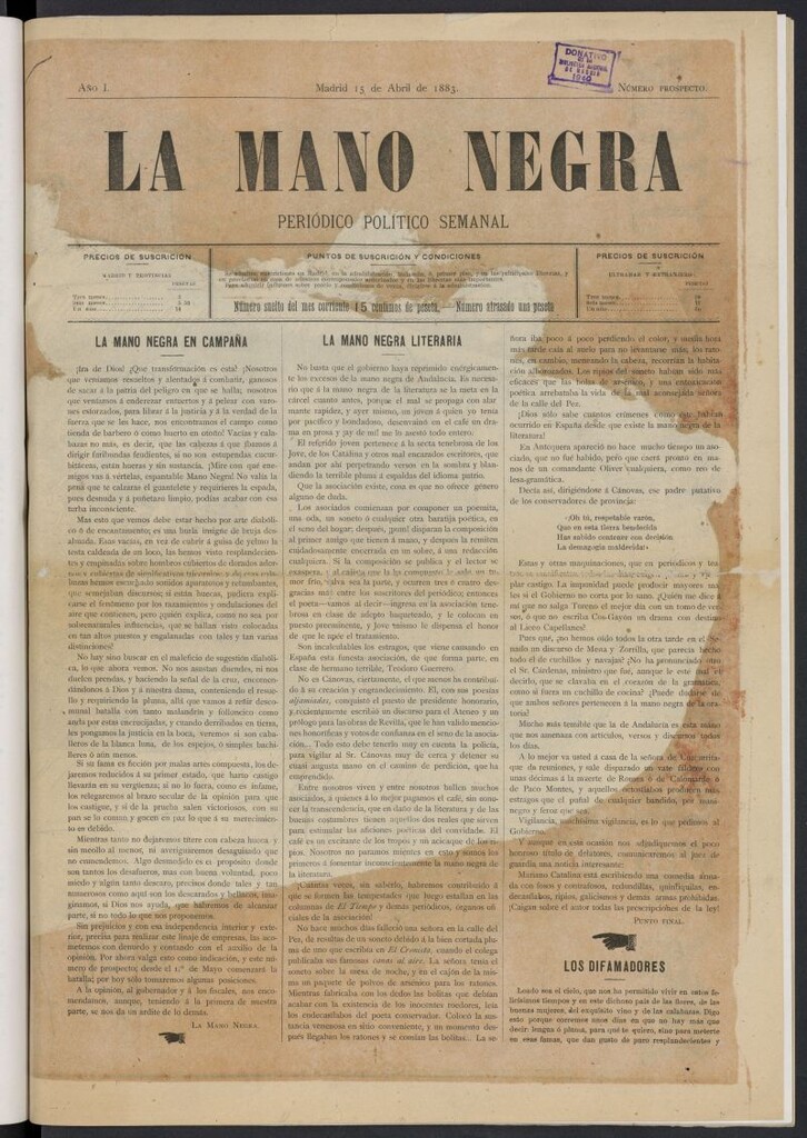 Miniatura de La Mano Negra: periódico político semanal