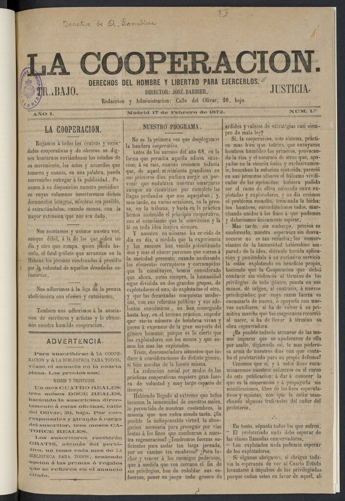 Miniatura de La Cooperación: derechos del hombre y libertad para ejercerlos