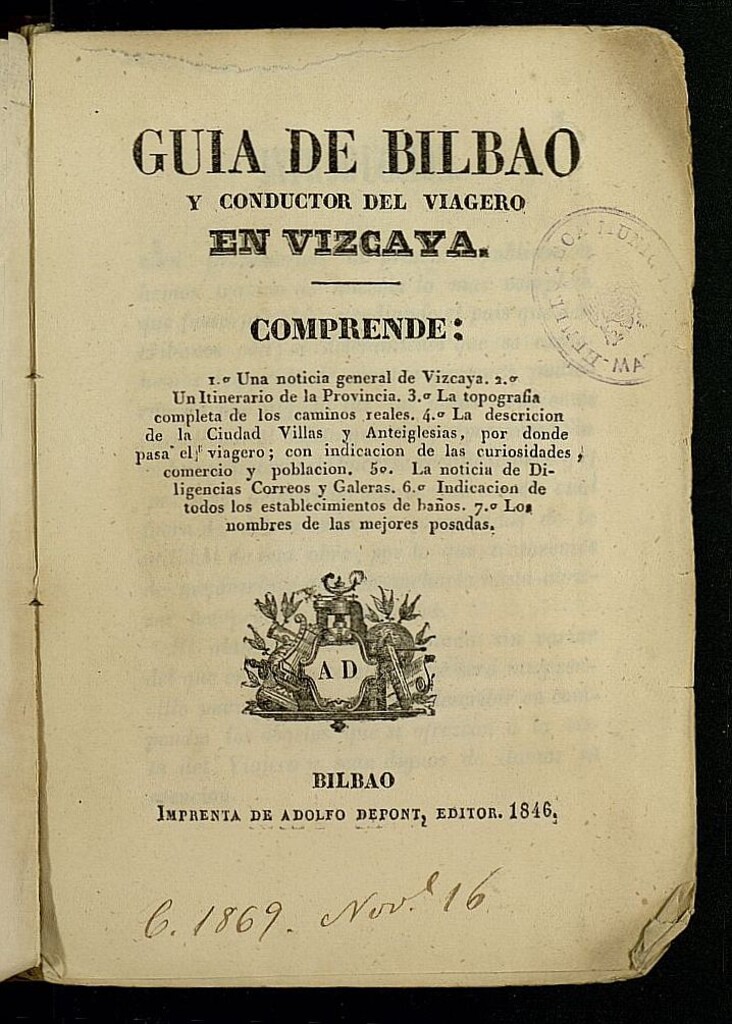 Miniatura de Guía de Bilbao y Conductor del Viagero [sic] en Vizcaya