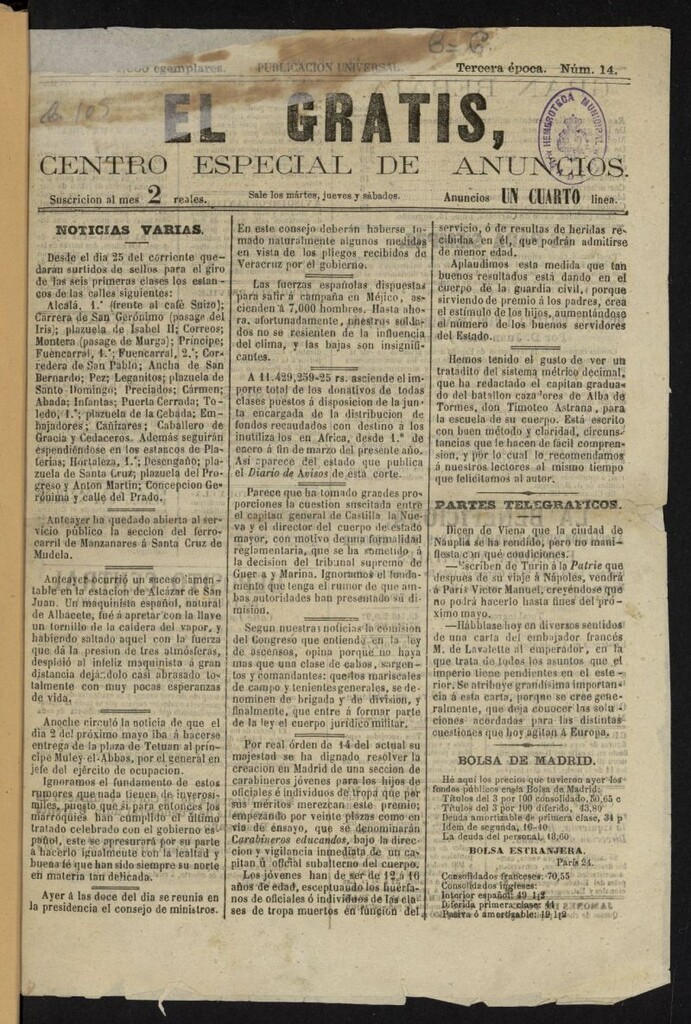 Miniatura de El Gratis, diario pintoresco de avisos para Madrid y las provincias