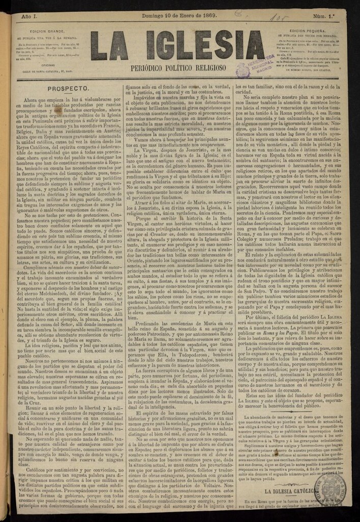 Miniatura de La Iglesia: periódico político religioso