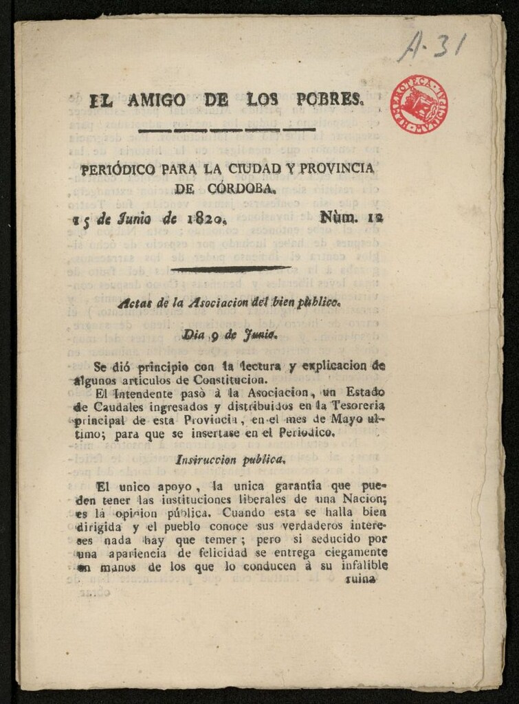 Miniatura de Amigo de los Pobres: periódico para la ciudad y provincia de Córdoba