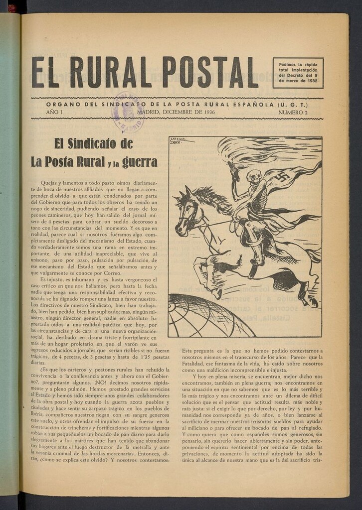 Miniatura de El Rural Postal: órgano del Sindicato de la Posta Rural Española