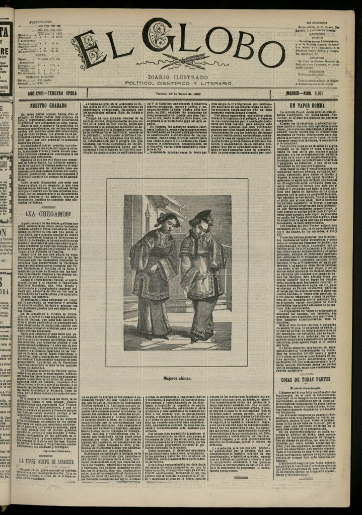 Miniatura de El Globo : diario ilustrado del 22 de enero de 1892, nº 5921