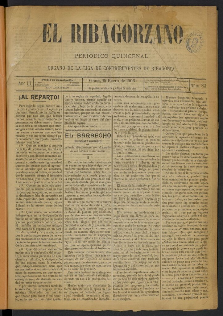 Miniatura de El ribagorzano: periódico quincenal
