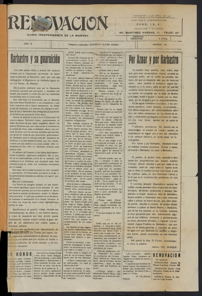 Miniatura de Renovación (Barbastro. 1922)
