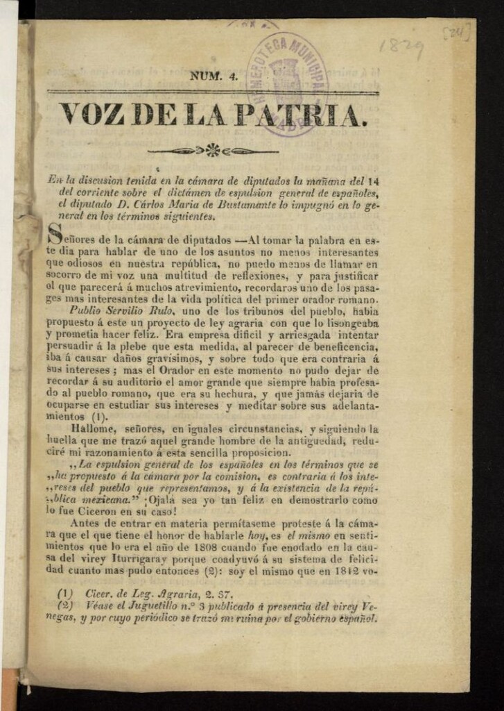 Miniatura de Voz de la Patria (1829)