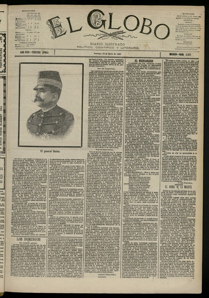 Miniatura de El Globo : diario ilustrado del 24 de enero de 1892, nº 5923