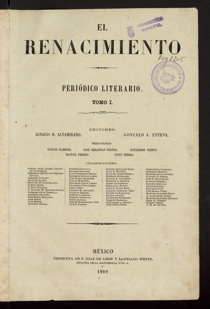 Miniatura de El Renacimiento (México. 1869)