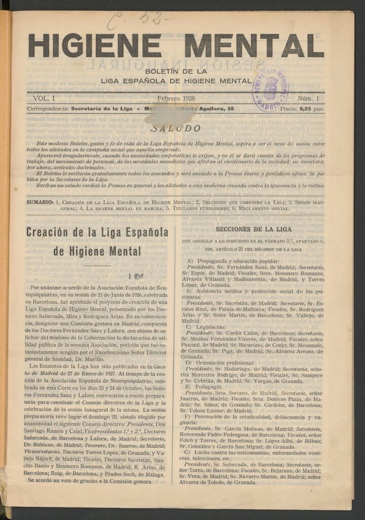 Miniatura de Higiene mental : Boletín de la Liga Española de higiene mental