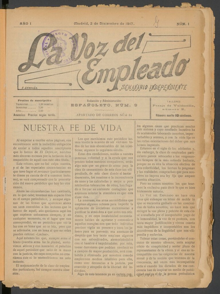 Miniatura de La Voz del Empleado: Semanario Independiente