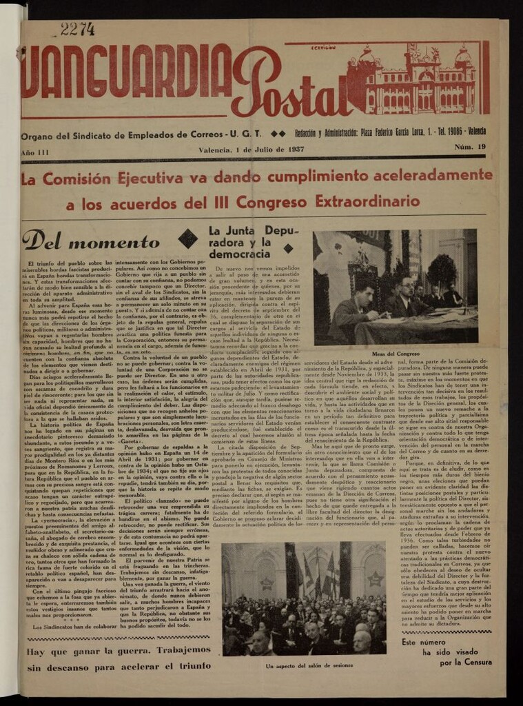 Miniatura de Vanguardia postal : órgano del Sindicato de empleados de Correos U.G.T.