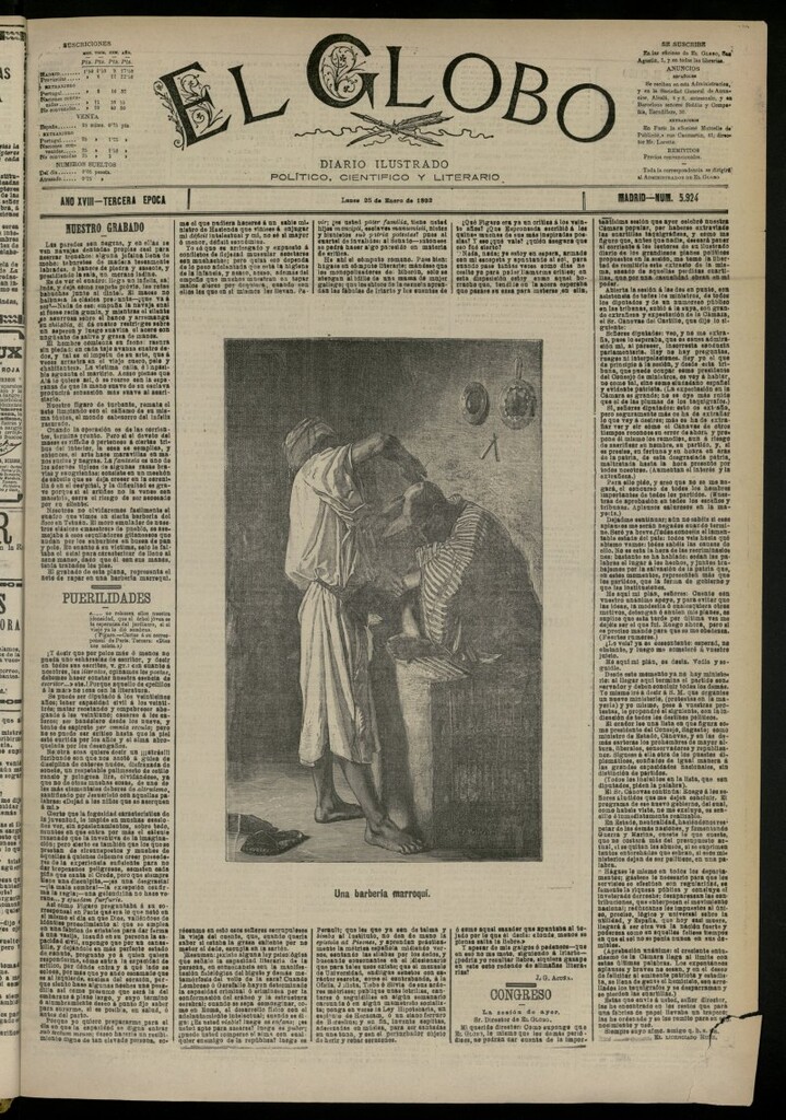Miniatura de El Globo : diario ilustrado del 25 de enero de 1892, nº 5924