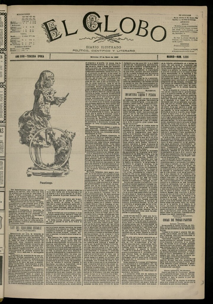 Miniatura de El Globo : diario ilustrado del 27 de enero de 1892, nº 5926