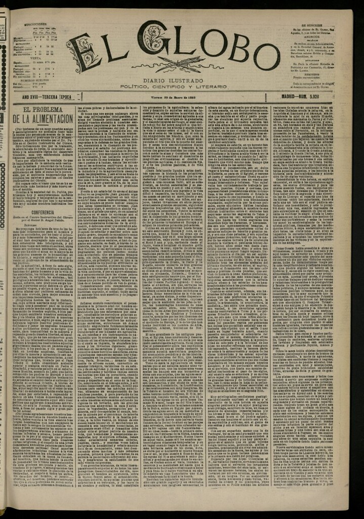 Miniatura de El Globo : diario ilustrado del 29 de enero de 1892, nº 5928