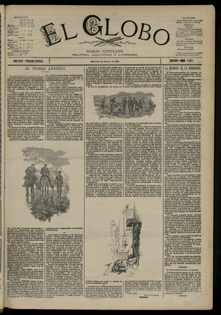 Miniatura de El Globo : diario ilustrado del 3 de febrero de 1892, nº 5933