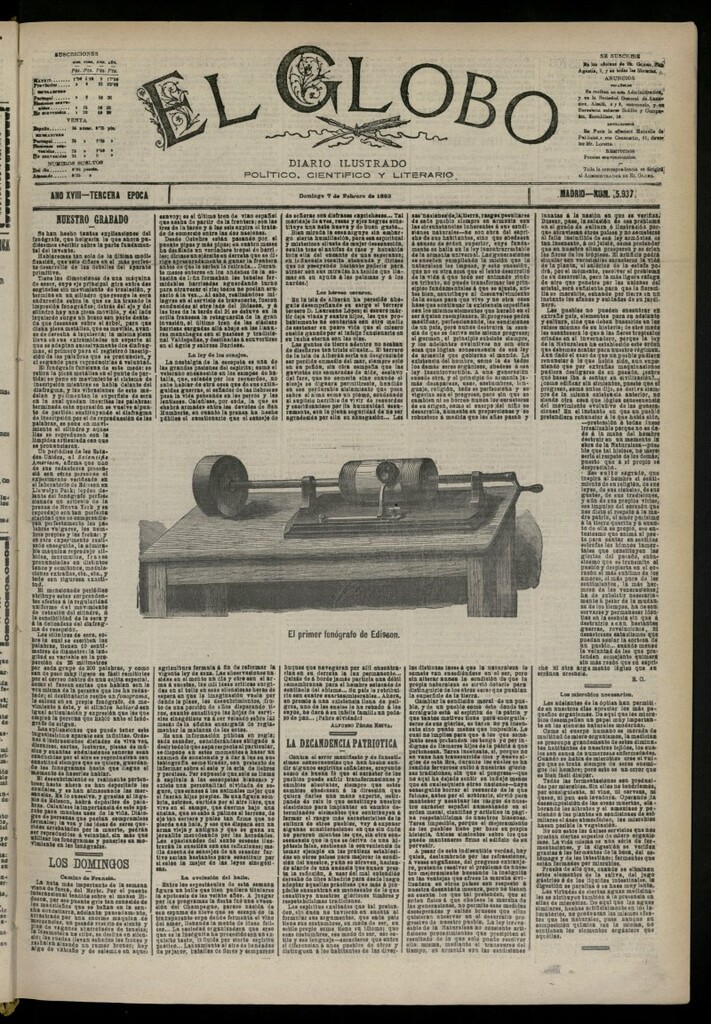 Miniatura de El Globo : diario ilustrado del 7 de febrero de 1892, nº 5937