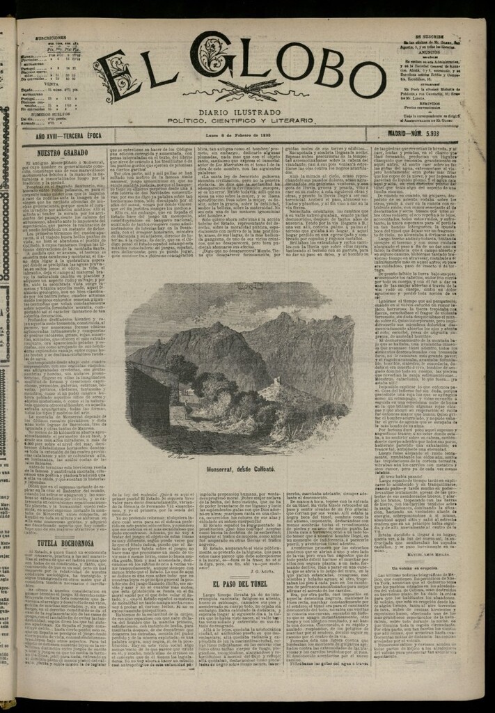 Miniatura de El Globo : diario ilustrado del 8 de febrero de 1892, nº 5938