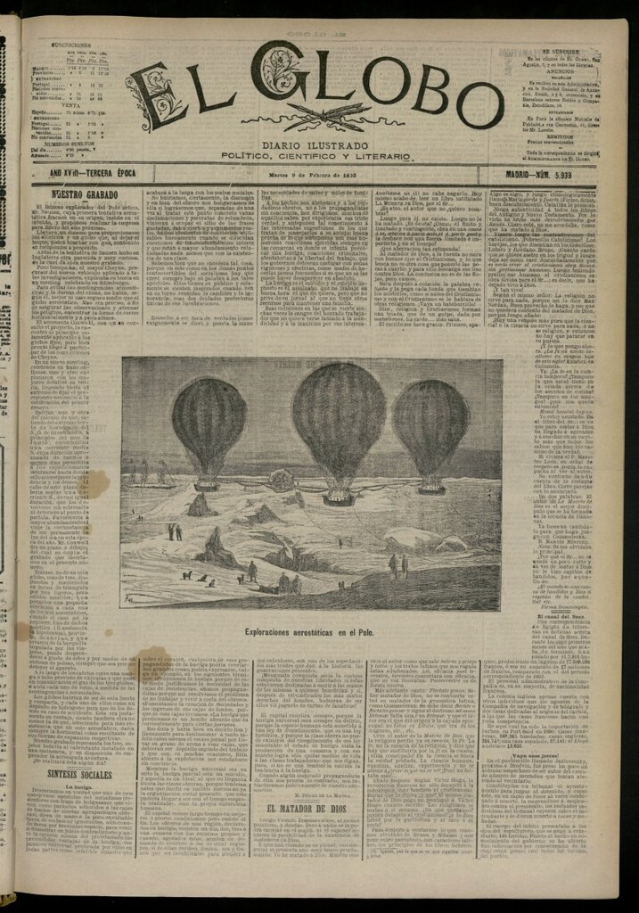 Miniatura de El Globo : diario ilustrado del 9 de febrero de 1892, nº 5939