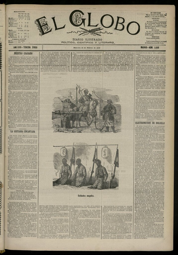 Miniatura de El Globo : diario ilustrado del 10 de febrero de 1892, nº 5940