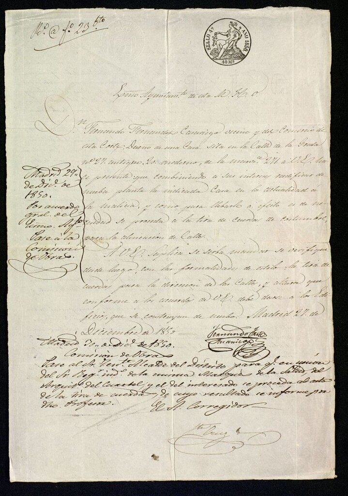 Miniatura de Solicitud de Don Fernando Fernández Casariego para modificación de nueva planta la casa sita en la calle de la Greda, actual calle de Los Madrazo, nº 27 antiguo, 20 moderno