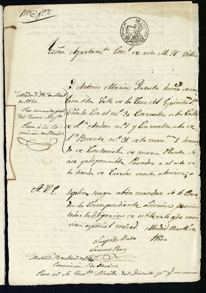Miniatura de Solicitud de construcción de D. Antonio María Yarritu para una casa en la calle de la Cruz del Espíritu Santo, actual Espíritu Santo, nº 30