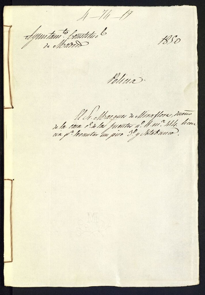 Miniatura de Licencia para un sotobanco a Sr. Marqués de Miraflores en la calle de las Fuentes nº 11