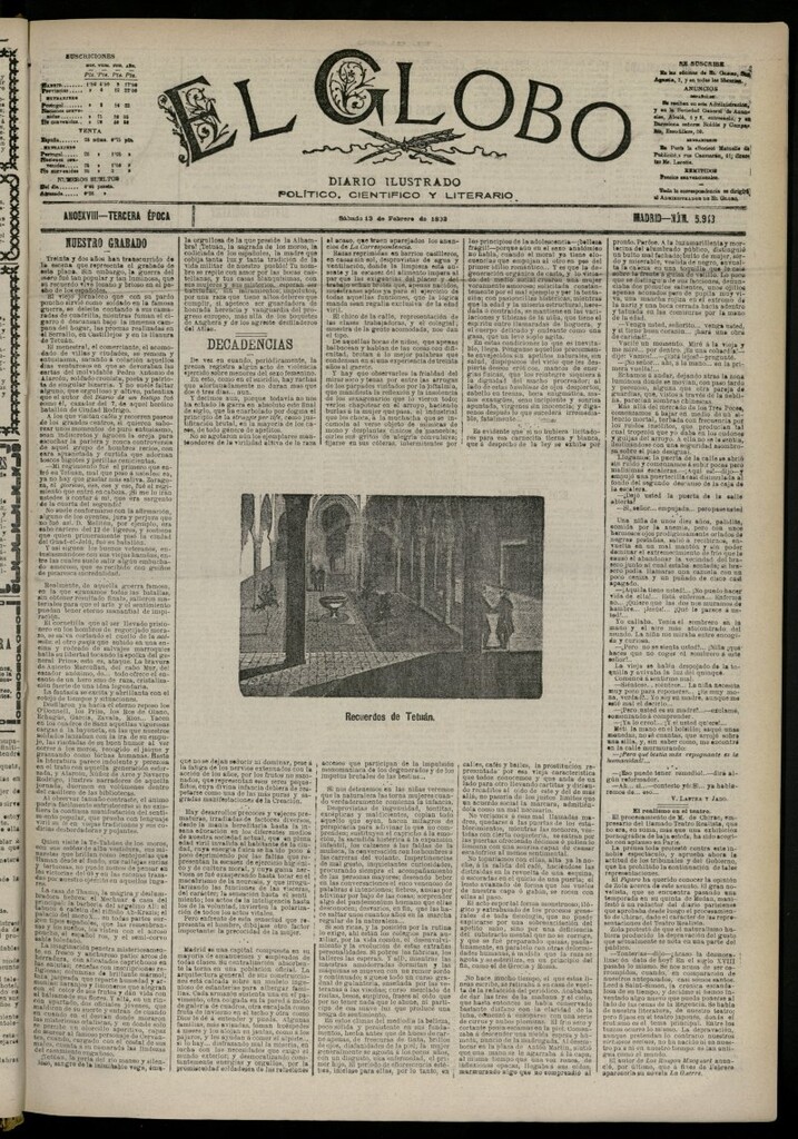 Miniatura de El Globo : diario ilustrado del 13 de febrero de 1892, nº 5943