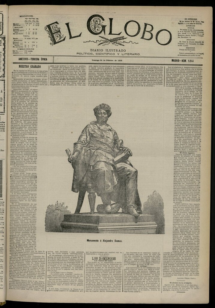 Miniatura de El Globo : diario ilustrado del 14 de febrero de 1892, nº 5944
