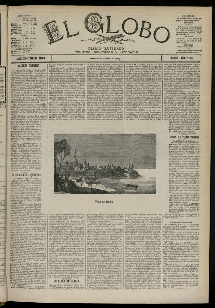 Miniatura de El Globo : diario ilustrado del 16 de febrero de 1892, nº 5946
