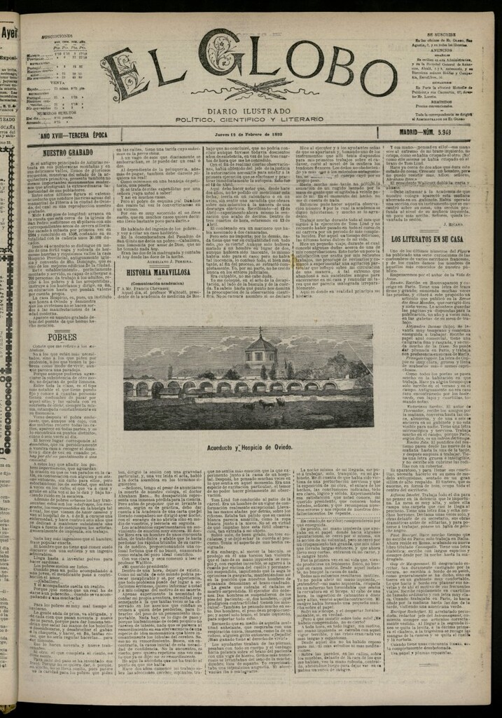Miniatura de El Globo : diario ilustrado del 18 de febrero de 1892, nº 5948