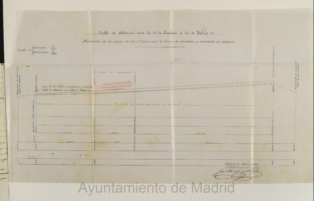 Miniatura de Expediente solicitando autorización para la variación del rasante en calle Alarcón, manzana M del Retiro.