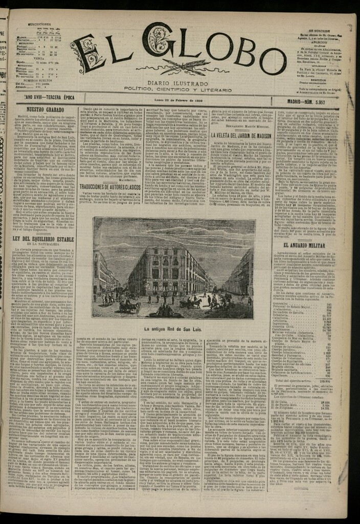 Miniatura de El Globo : diario ilustrado del 22 de febrero de 1892, nº 5952