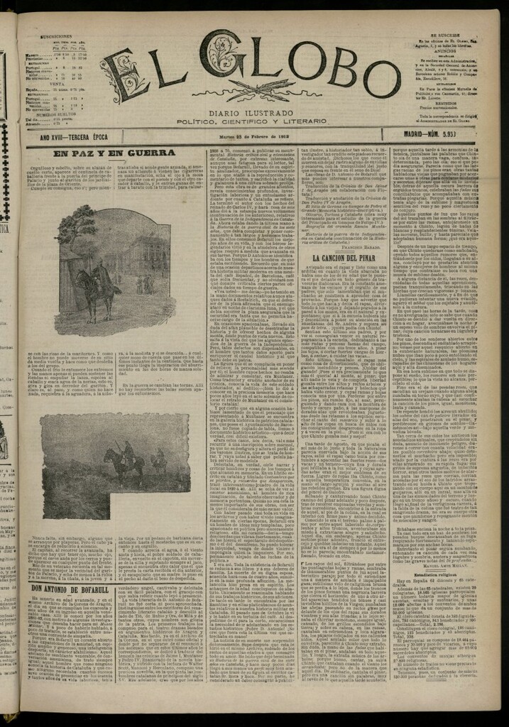 Miniatura de El Globo : diario ilustrado del 23 de febrero de 1892, nº 5953