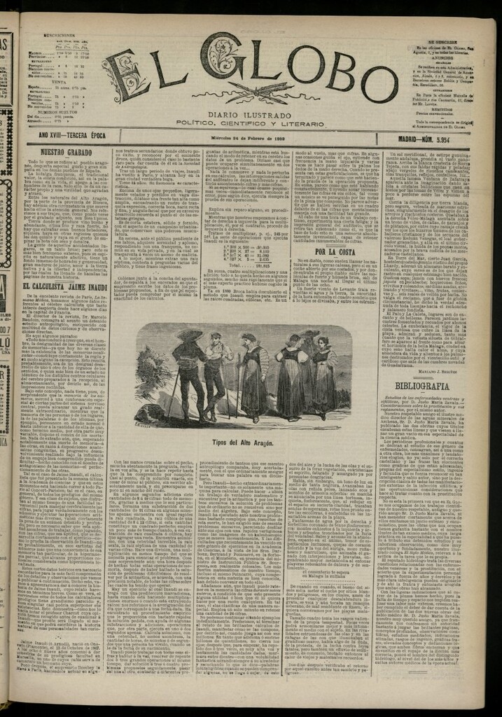 Miniatura de El Globo : diario ilustrado del 24 de febrero de 1892, nº 5954