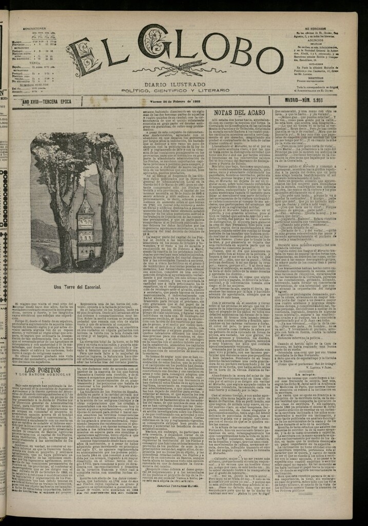 Miniatura de El Globo : diario ilustrado del 26 de febrero de 1892, nº 5956