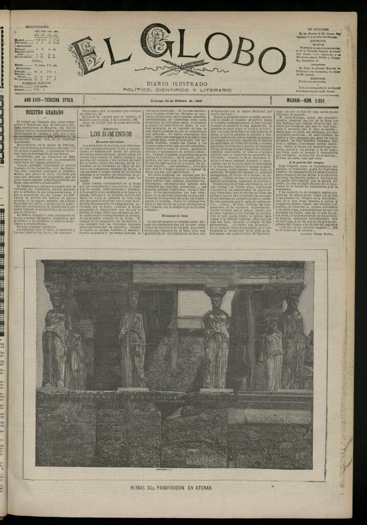 Miniatura de El Globo : diario ilustrado del 28 de febrero de 1892, nº 5958
