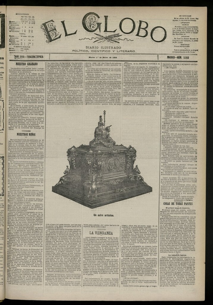 Miniatura de El Globo : diario ilustrado del 1 de marzo de 1892, nº 5960