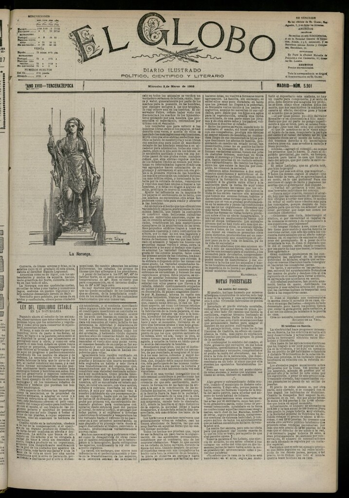 Miniatura de El Globo : diario ilustrado del 2 de marzo de 1892, nº 5961