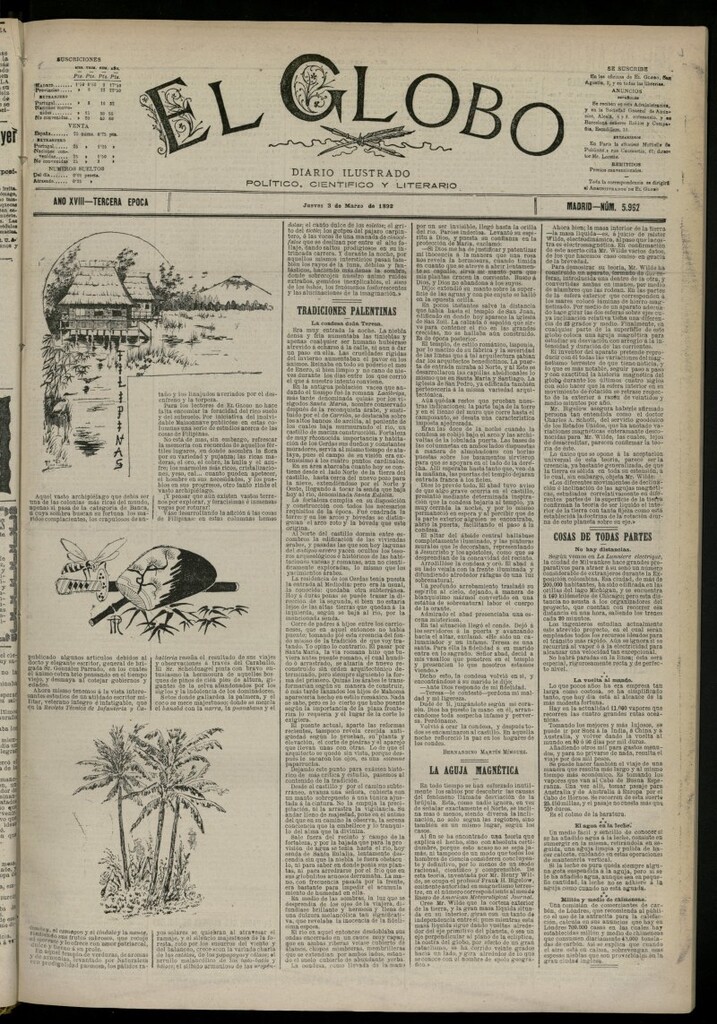 Miniatura de El Globo : diario ilustrado del 3 de marzo de 1892, nº 5962