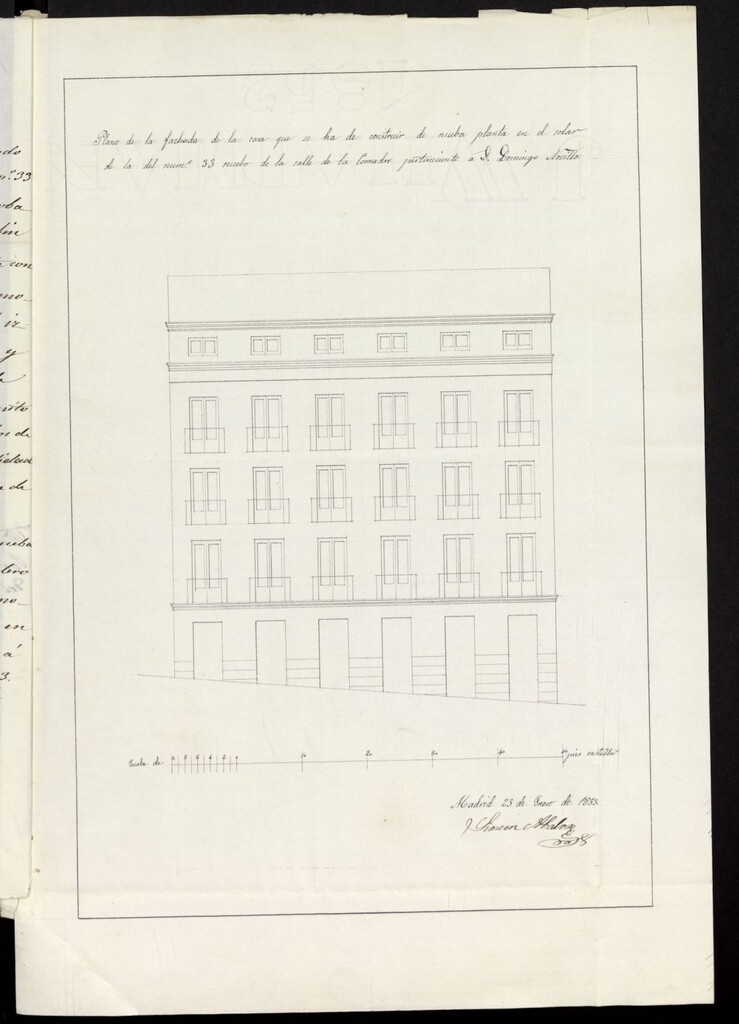 Miniatura de D. Domingo Novillo, licencia para construir de nueva planta la casa de la calle de Comadre, nº 33