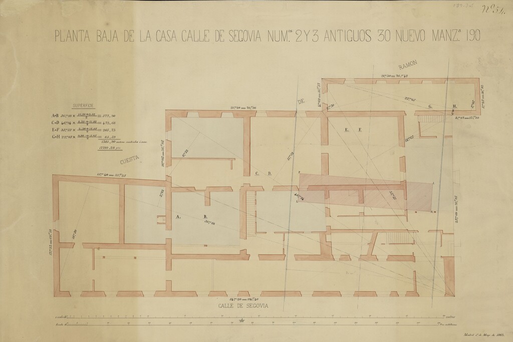 Miniatura de Planta baja de la casa de la calle Segovia nº 2 y 3 antiguo, 30 nuevo. Manzana 190