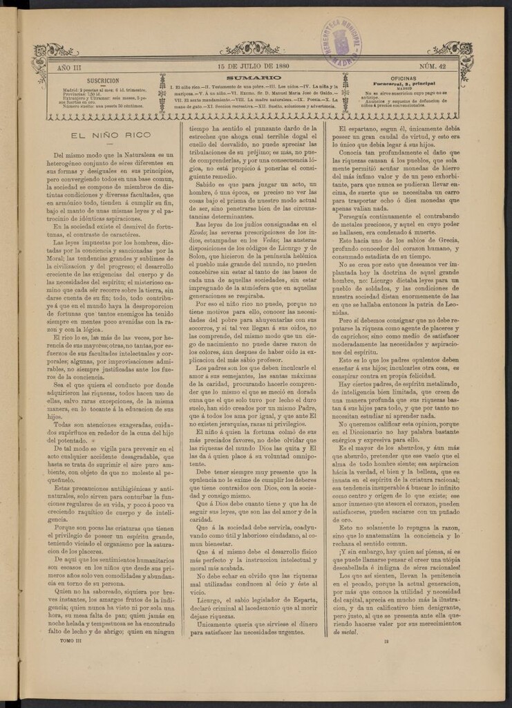 Miniatura de La Ilustración de los Niños del 15 de julio de 1880, nº 42