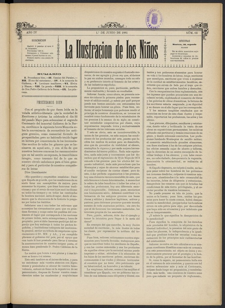 Miniatura de La Ilustración de los Niños del 1 de junio de 1881, nº 63