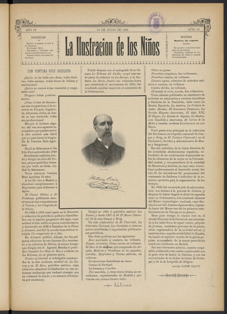 Miniatura de La Ilustración de los Niños del 15 de julio de 1881, nº 66